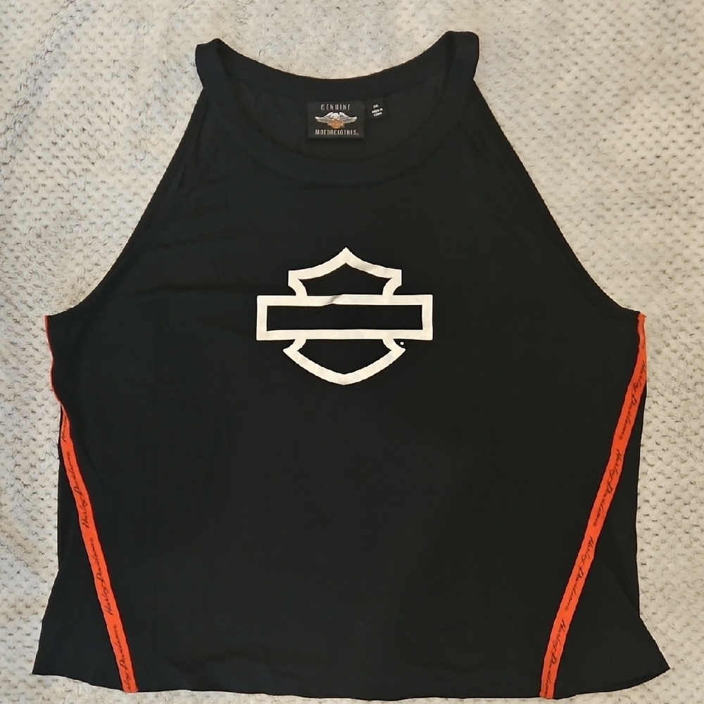 Women's 2XL Harley-Davidson Black Sleeveless Top with Orange Stripes